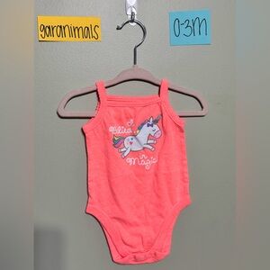 NWOT Garanimals Electric Coral Unicorn Infant Bodysuit, Spaghetti Straps, 0-3M